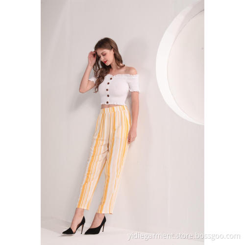 Seluar Musim Panas Viscose Jalur Kuning
